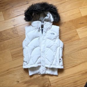 White The North Face down puffer vest with hood.